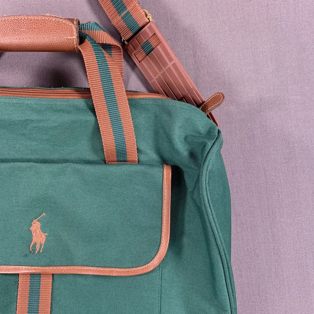Vintage Ralph Lauren Polo Perfume Duffel Bag Green Brown Canvas Shoulder‎ Strap